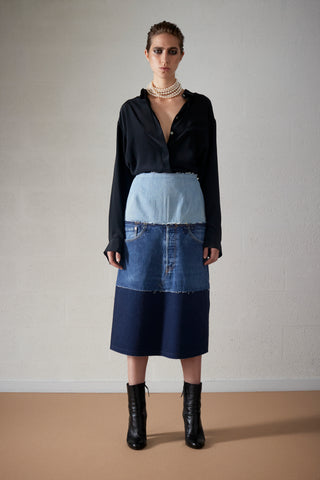 Lutz Huelle patchwork denim skirt from https://bit.ly/2SmdSd0