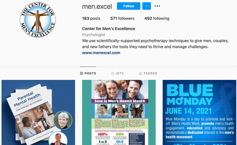 Instagram account for The Center for Men's Excellence