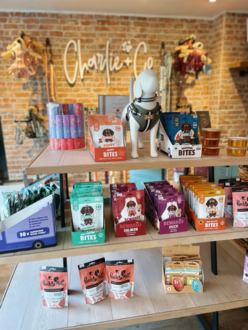 The retail section of dog treats at Charlie + Co Dog Cafe in Nantwich