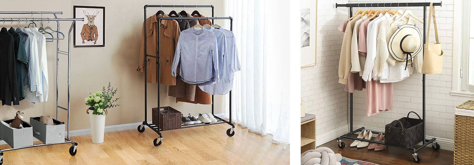 Portable clothes rails and double rails 