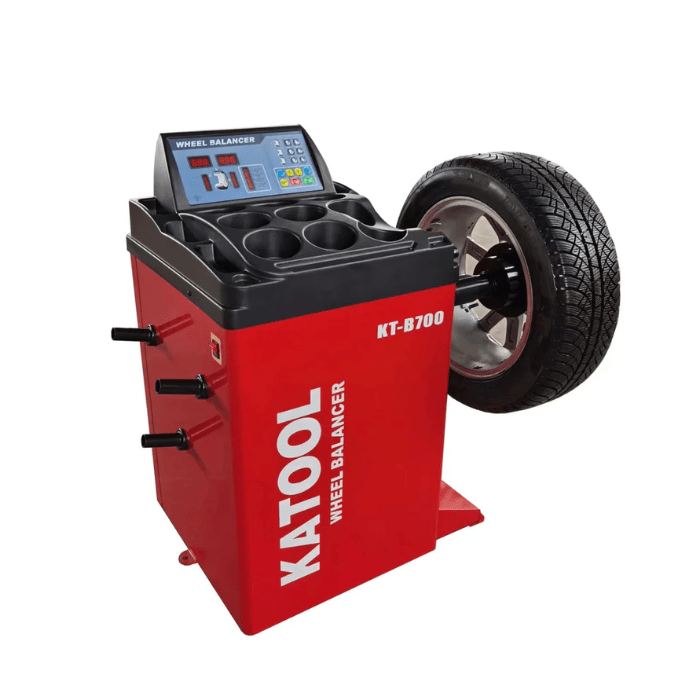 The B700 being viewed from the front from the Katool Tire Changer KT-T810 and Wheel Balancer KT-B700 Combo