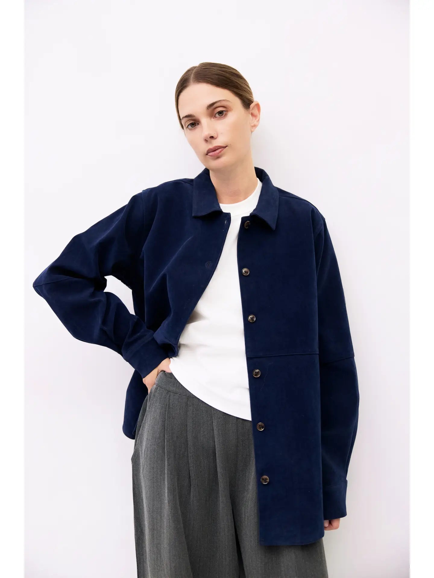 The Dean Faux Suede Jacket in Indigo