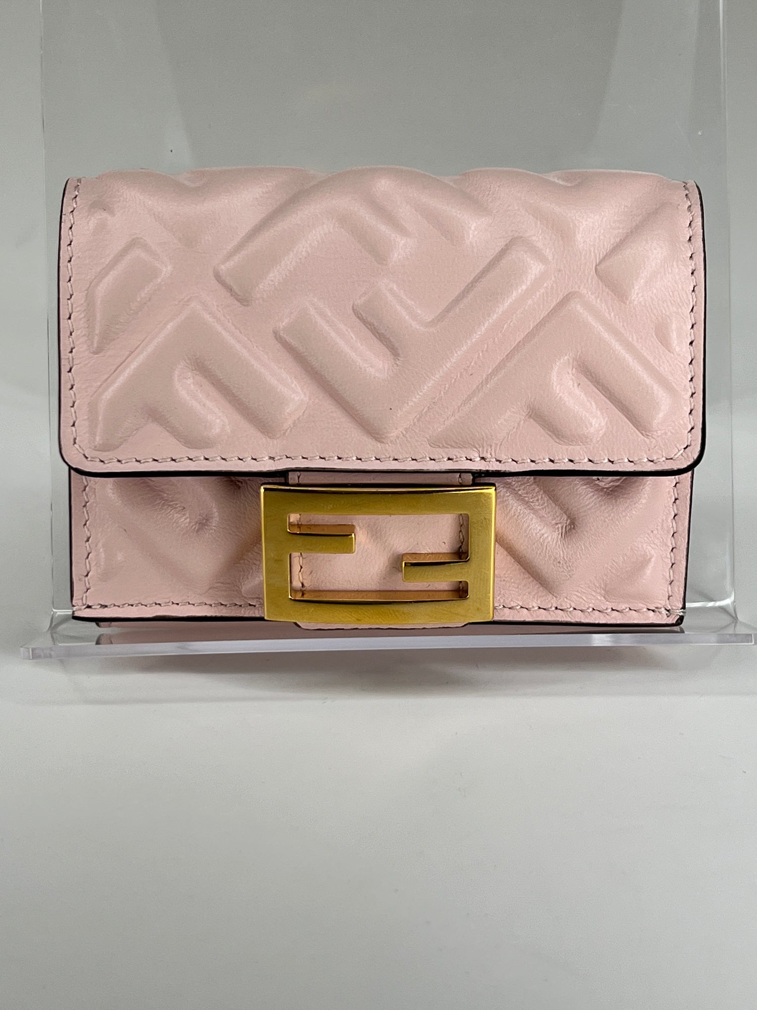 Fendi Nappa Leather Micro Tri-fold Wallet In Pink