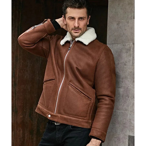 Men’s B3 Shearling Jacket – Turn-Down Collar Short Coat