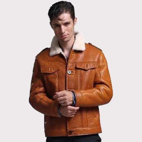 Men’s Tan Sheepskin Shearling Pilot Coat
