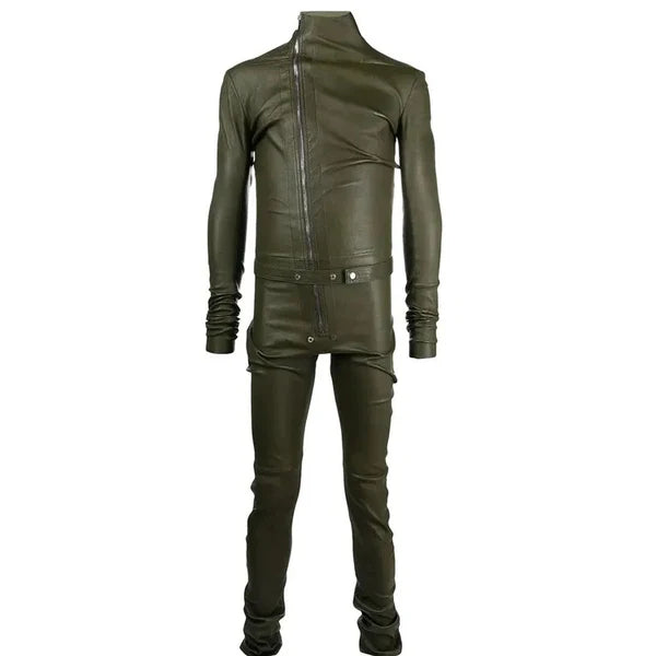 Men's Zipper Leather Jumpsuit