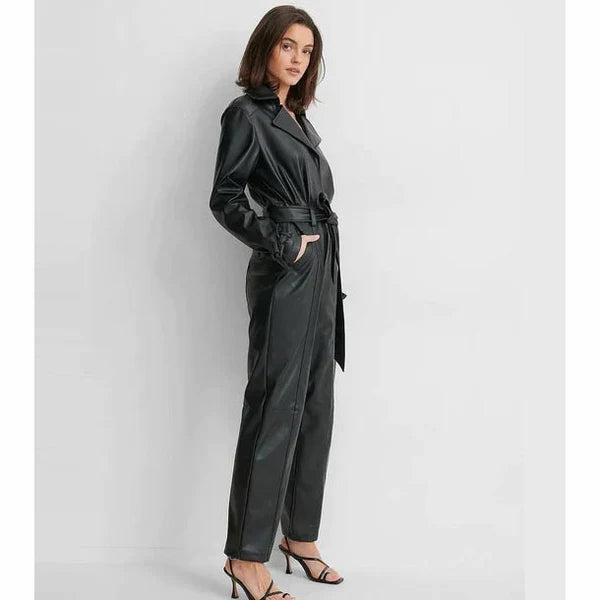 Women’s Black Genuine Lambskin Leather Jumpsuit