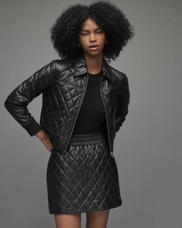 Women’s Black Quilted Leather Bomber Jacket