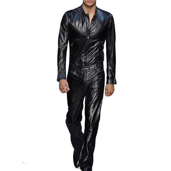 Black Men’s Classic Style Leather Runaway Jumpsuit