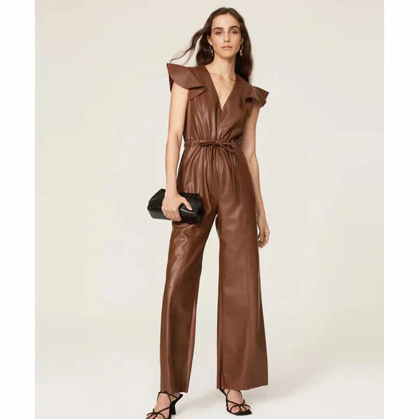 Brown Sheepskin Leather Jumpsuit for Women