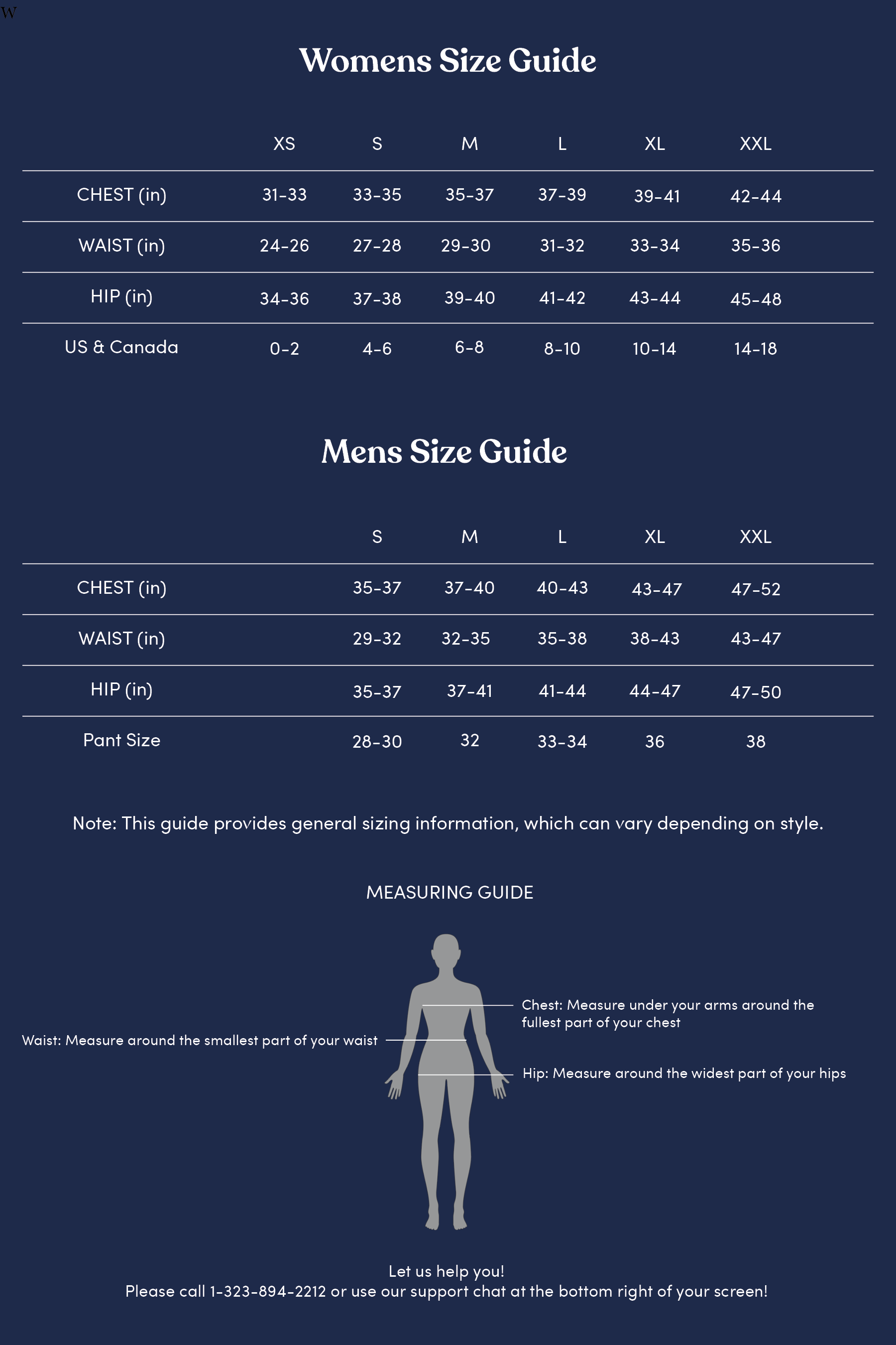 Size Guide, Men & Women's Clothing Size Guide