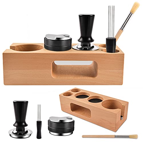 IKAPE Espresso Knock Box, 58MM Espresso Accessories Organizer Box  Compatible with All Espresso Accessories, Natural Mahogany Tamping Station  Base(4 IN One) - Kitchen Parts America