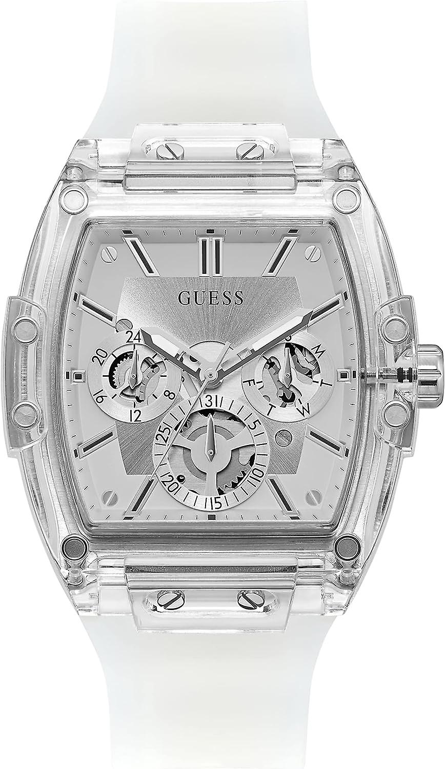 Guess Phoenix Multi Function Silver Dial White Rubber Strap Watch for Men