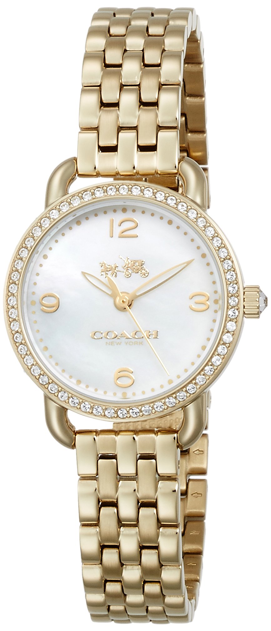 Coach Delancey Mother of Pearl Dial Gold Steel Strap Watch for Women