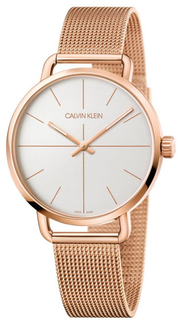 Calvin Klein Even White Dial Rose Gold Mesh Bracelet Watch for Women