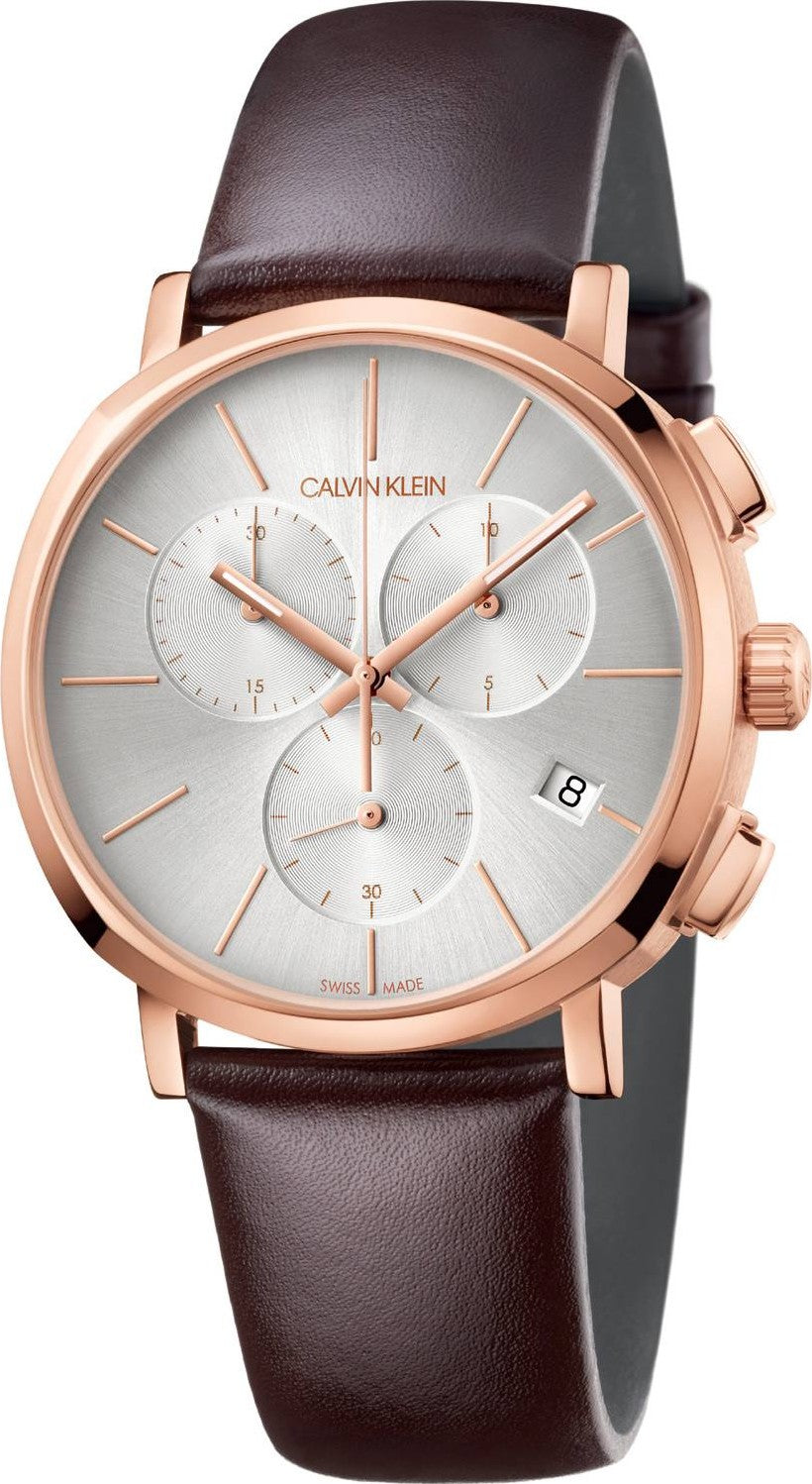 Calvin Klein Posh White Chronograph Watch Dial Men Strap Leather for Brown