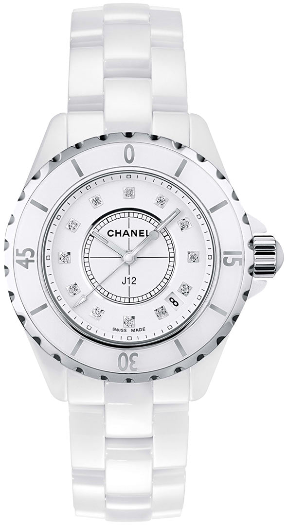 Chanel J12 Watch, 33 mm - Black Highly Resistant Ceramic and Steel, Diamonds Bezel and Indicators - Color: Noir