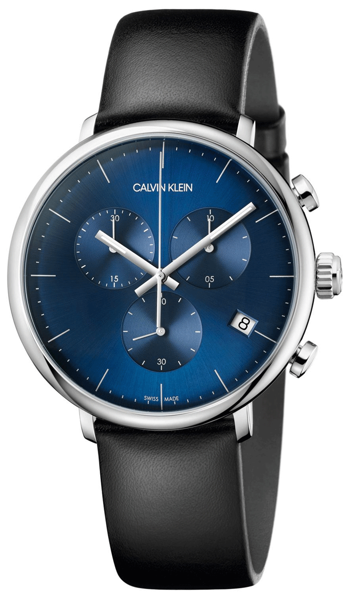 Calvin Klein High Noon Chronograph Blue Dial Black Leather Strap Watch for  Men