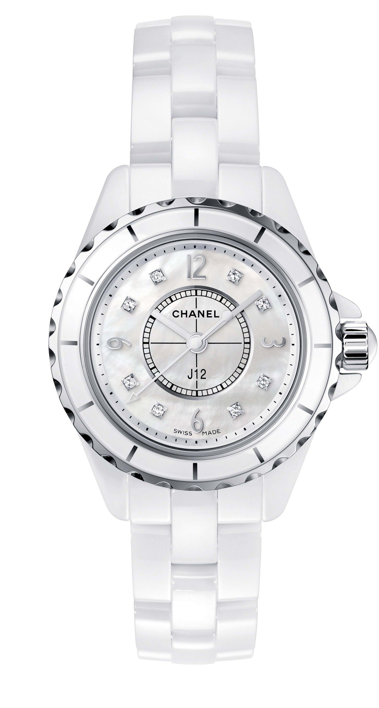 Chanel J12 Diamonds Quartz Mother of Pearl White Dial White Steel 