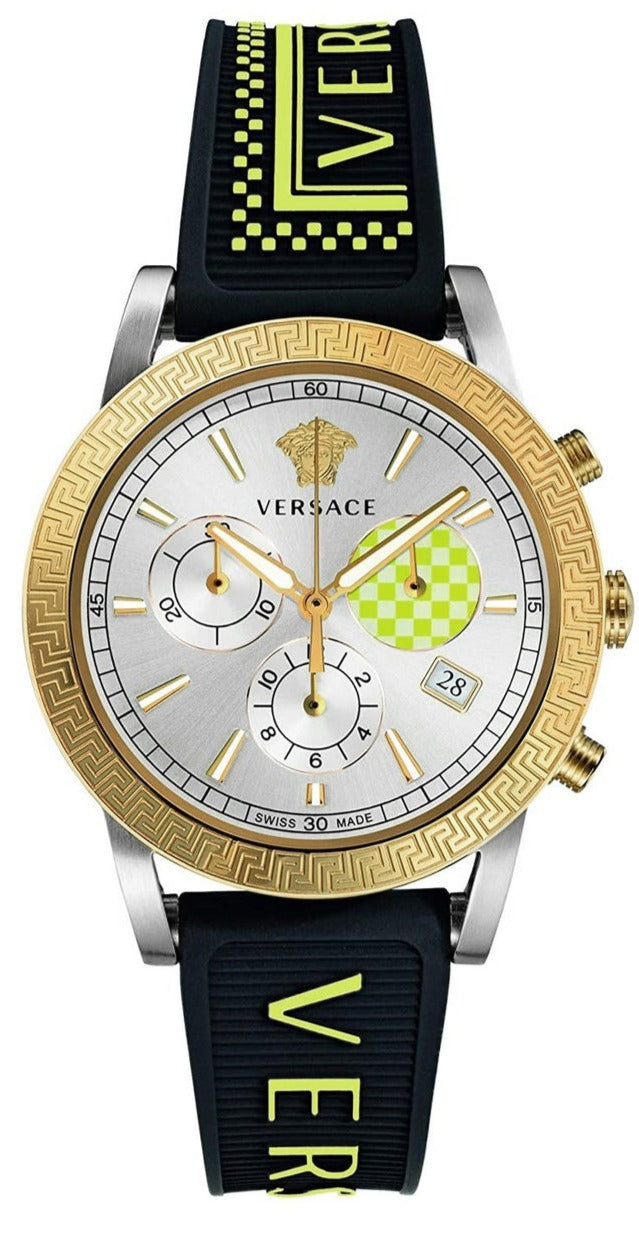 Versace Sports Tech Chronograph Silver Dial Black Rubber Strap