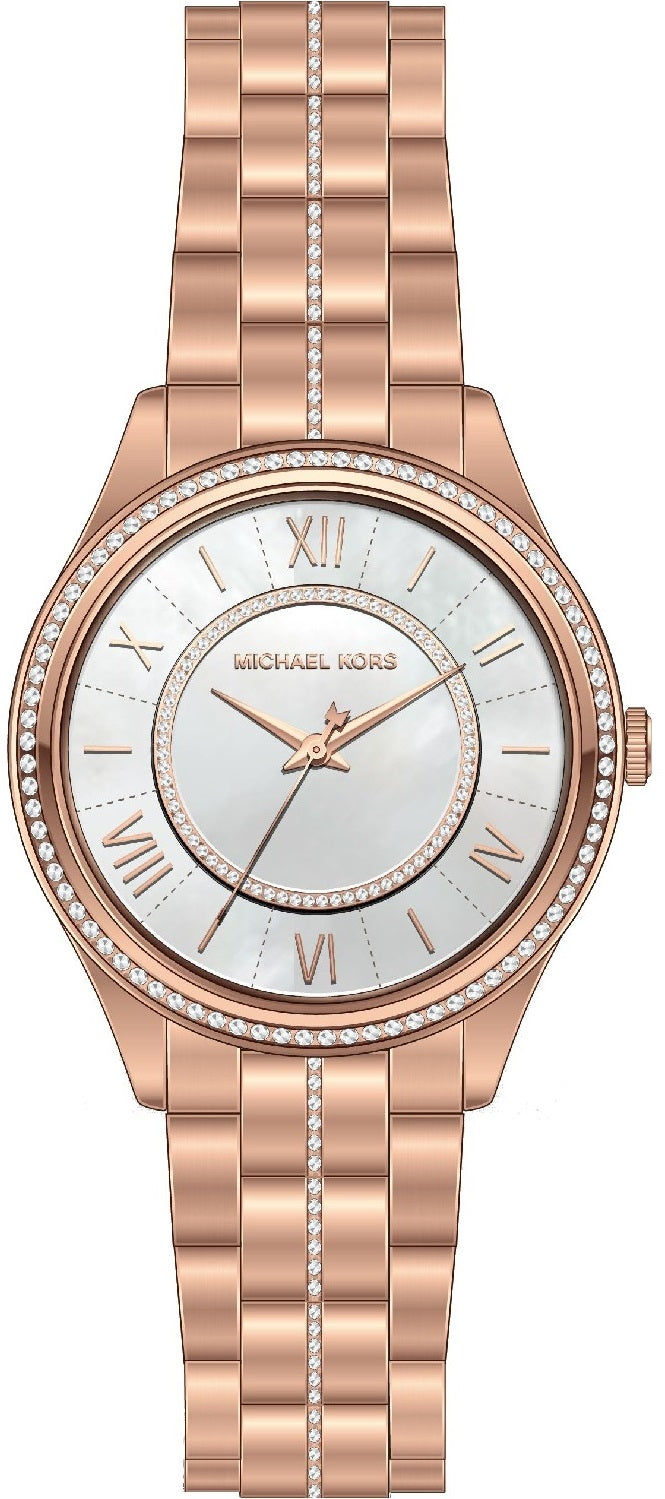 Michael Kors Women Dial Pearl Strap for Lauryn Steel Watch Mother Gold Rose of