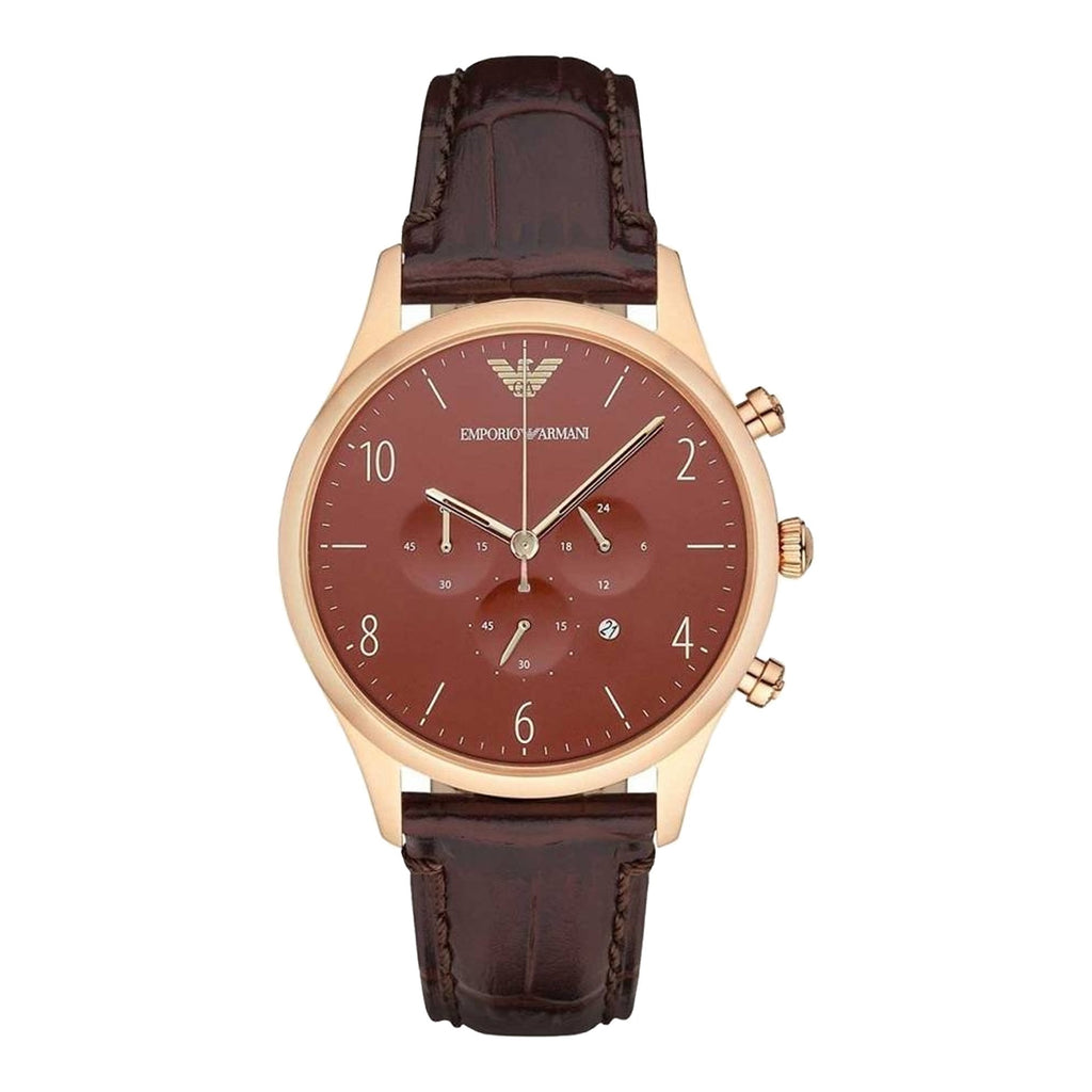 Buy Emporio Armani Classic Chronograph Burgundy Dial Brown Leather ...