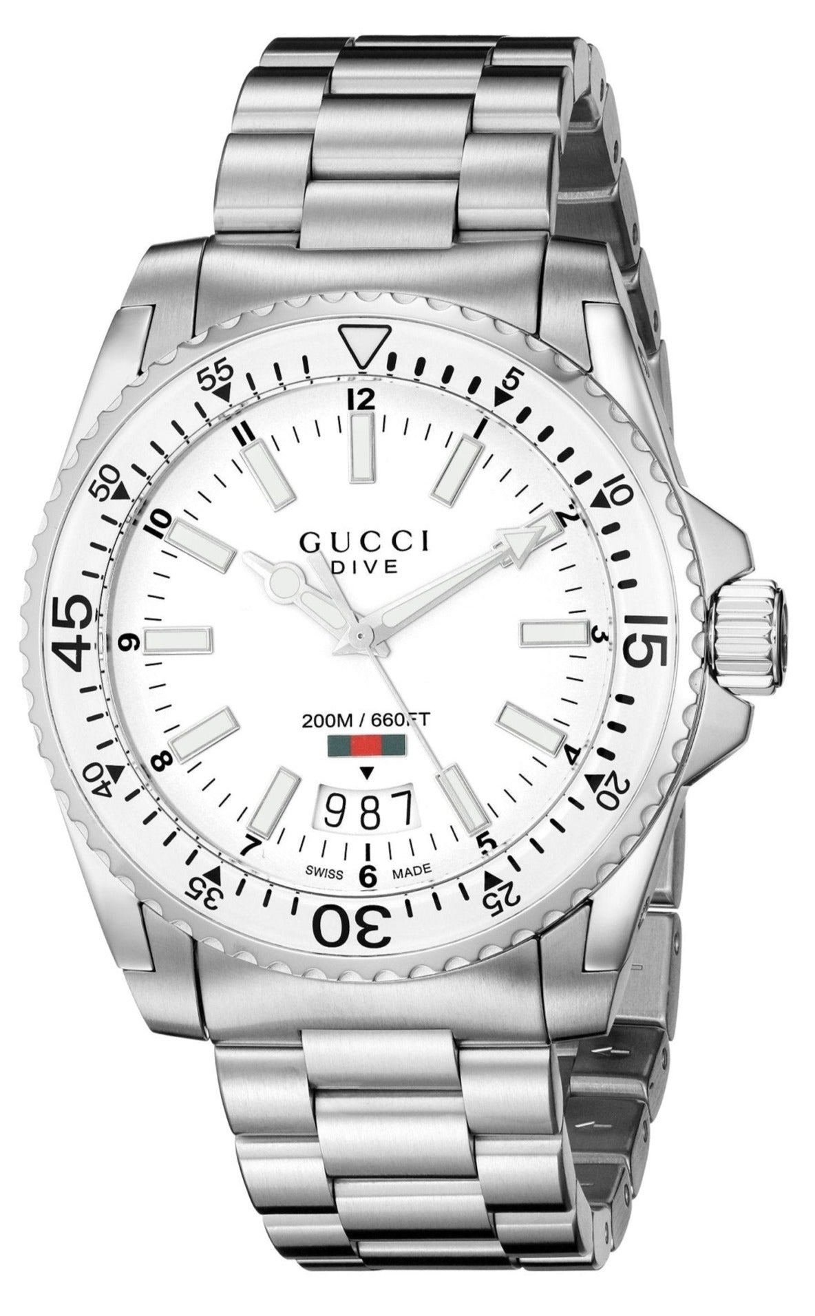 Gucci Dive Quartz White Dial Silver Steel Strap Watch for Men