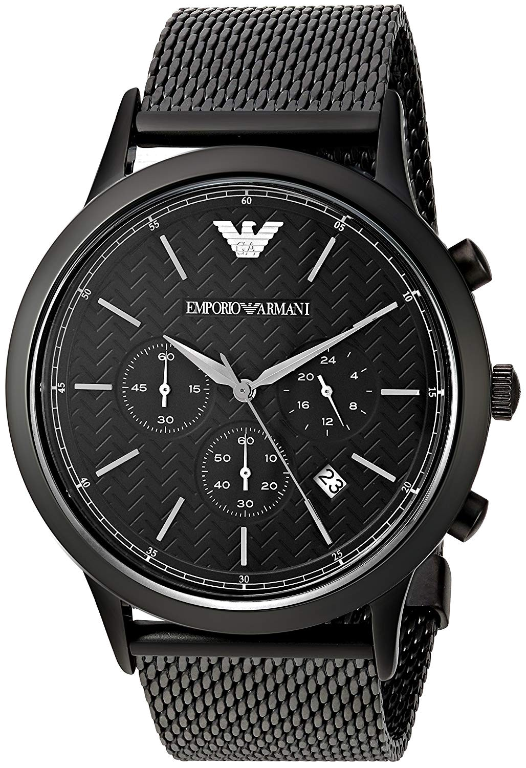 Emporio Armani Renato Chronograph Black Dial Black Mesh Bracelet Watch For  Men