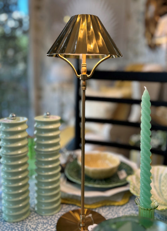 Large Rechargeable Brass Table Lamp with Brass Hood · Joanna Wood