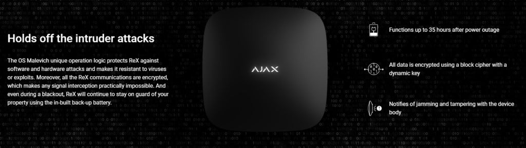 Ajax Rex Promotional and Informational image of the various the device has to offer from Ajax security systems