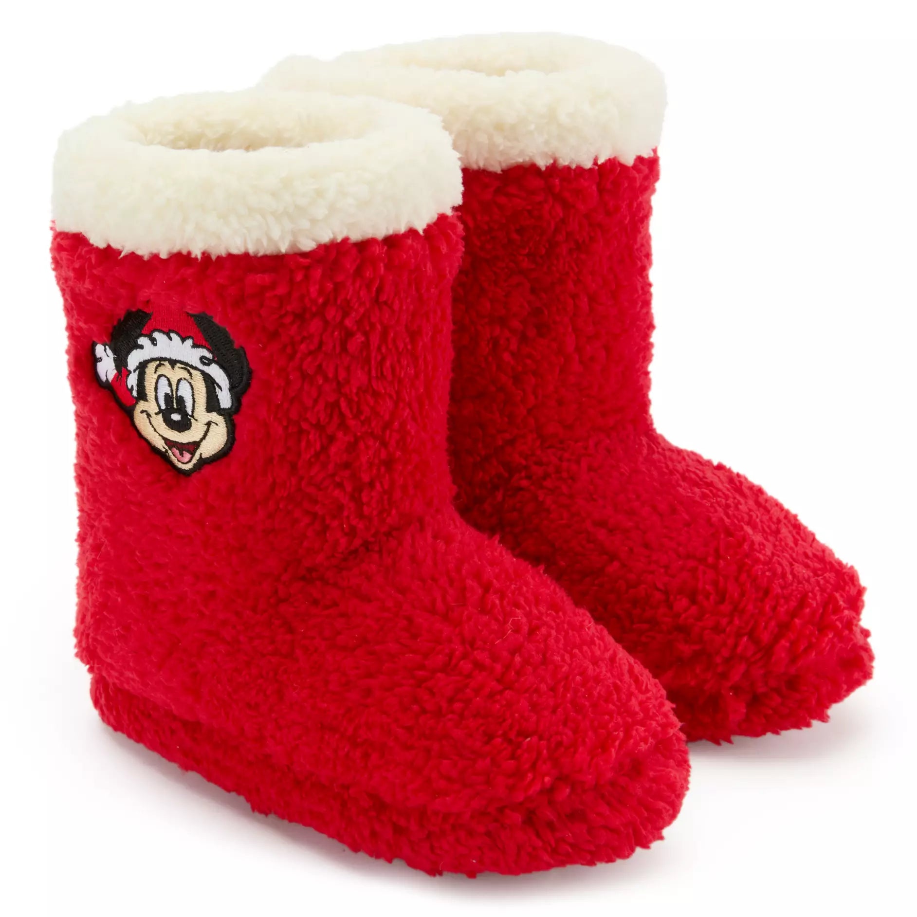 Santa Mickey Mouse Sherpa Holiday Slipper Boots for Kids