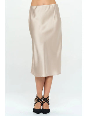 Beige Satin Midi Skirt - Brooke Everlasting - Beige Midi Skirt
