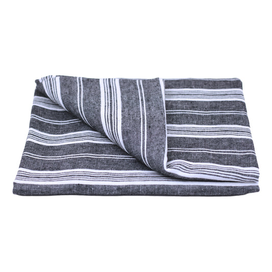 Stonewashed linen - pure 100% linen flax luxury bath towel heather marine  blue with white stripes melange pre-washed laundered Europe European linen  lint free fast dry sustainable – L i n e n C a s a