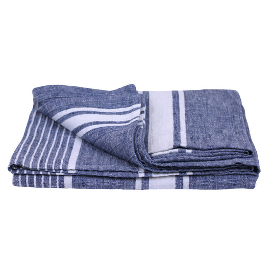 Linen Casa Kitchen Towel - White Stripes on Light Heather Blue