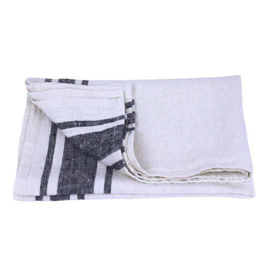 Linen Casa Kitchen Towel – Black Stripes on Antique White