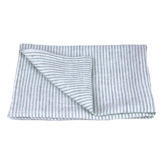 Linen Casa Kitchen Towel - White Stripes on Light Heather Blue