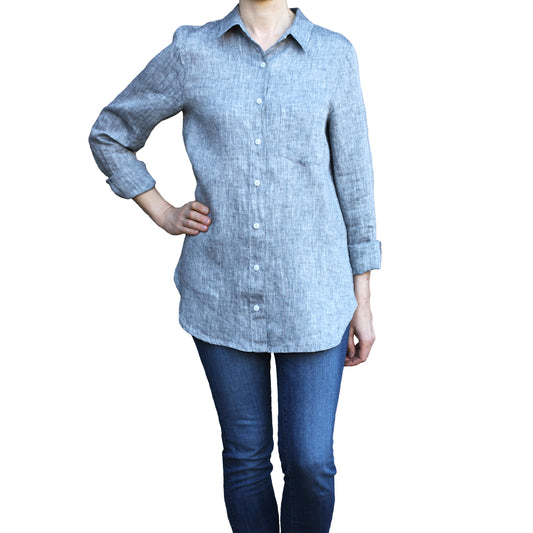 Stonewashed Linen Women Shirt - pure 100% linen flax heather navy