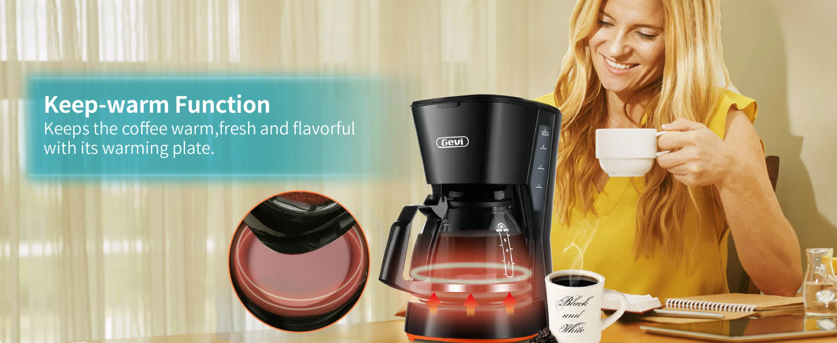 Gevi 4 Cups Small Coffee Maker, Compact Coffee Machine with Reusable  Filter, Warming Plate and Coffee Pot for Home and Office