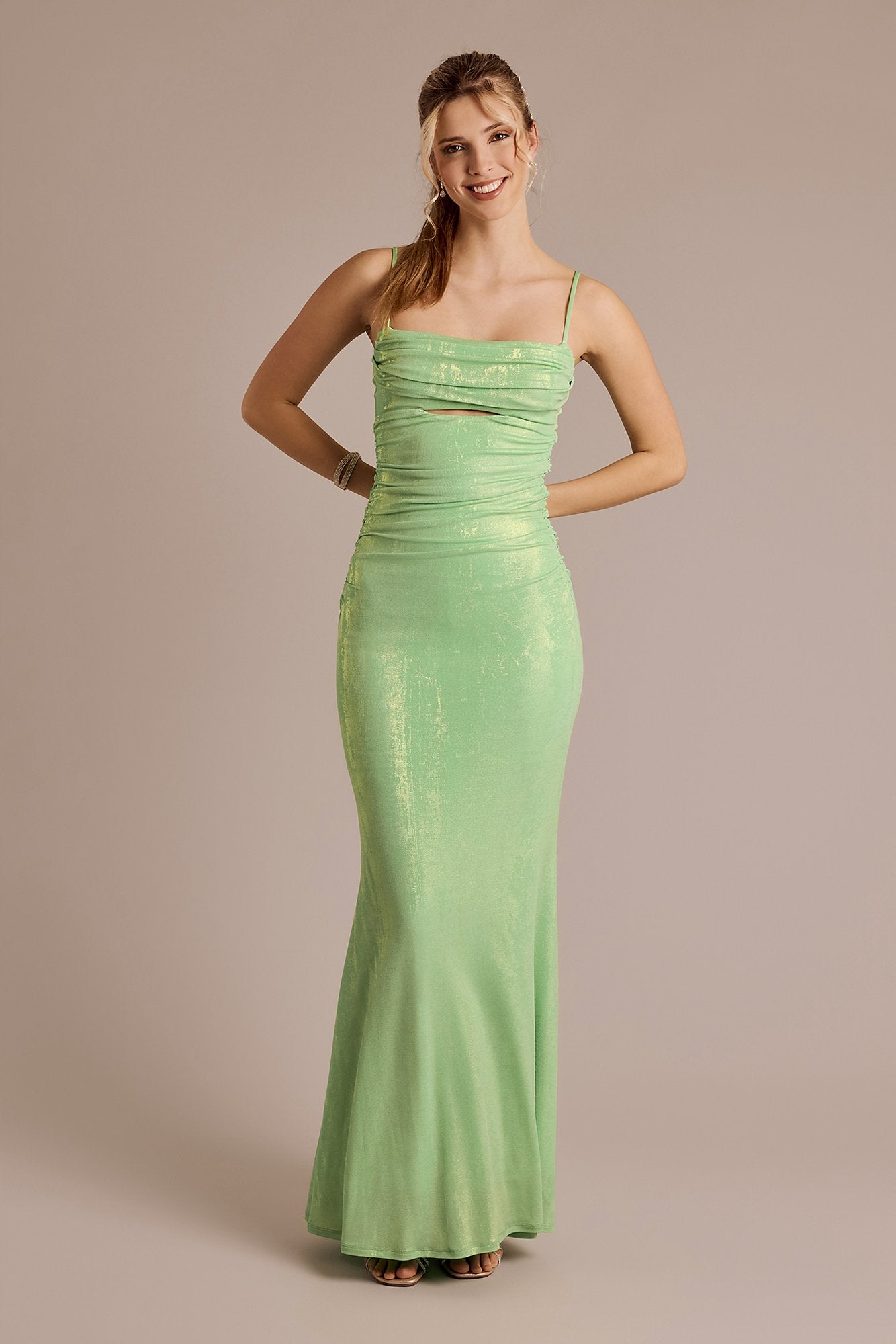 Picture of Metallic Draped Neckline Cutout Sheath Dress