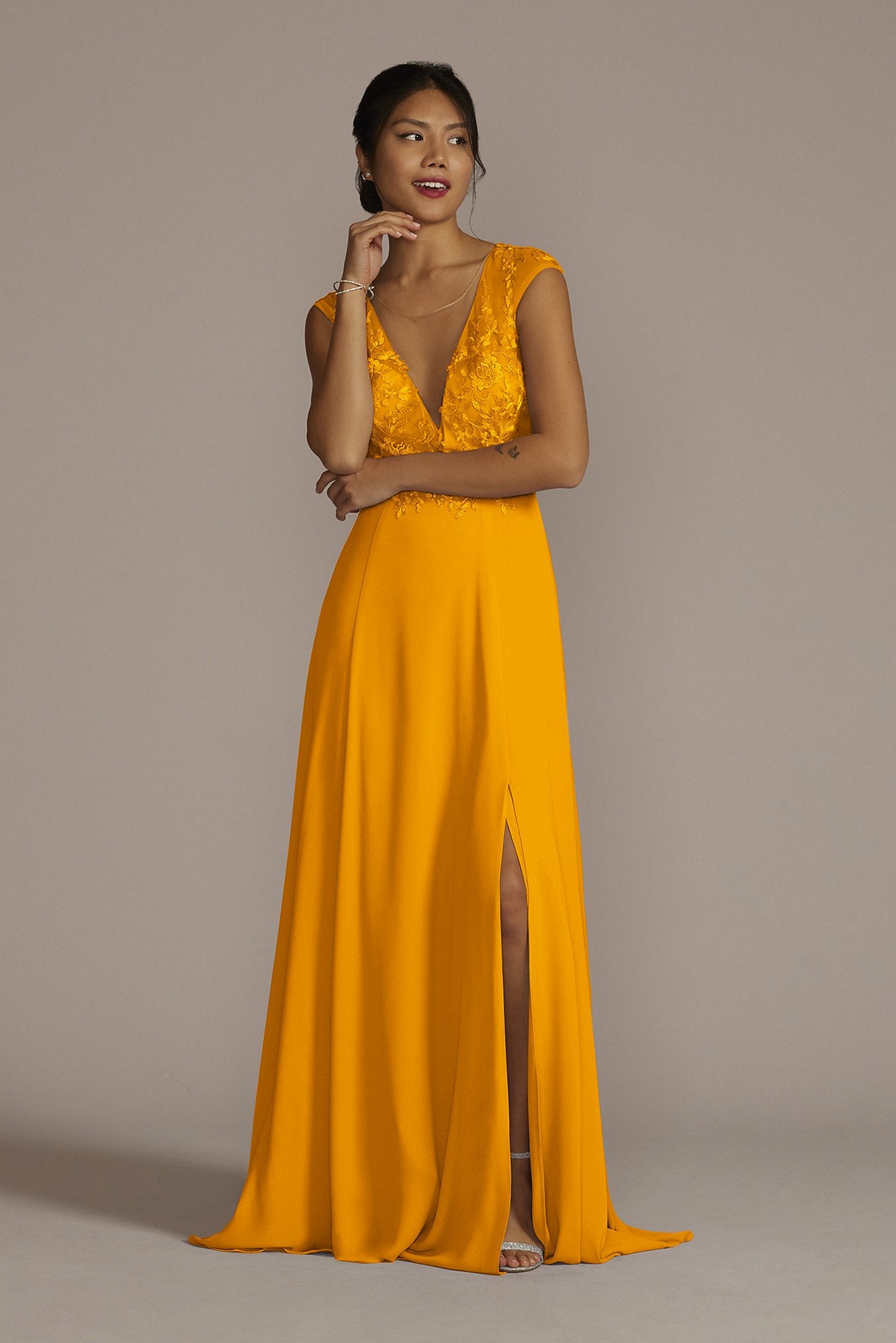 Picture of Cap Sleeve Lace and Georgette Dress