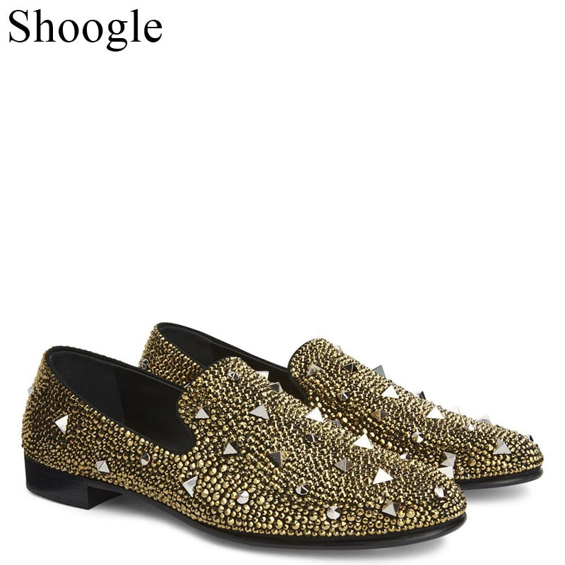 Handmade Men Shoes Golden Diamond Mens Studs Spike Shoes Sliver Gold G –  Fisafast