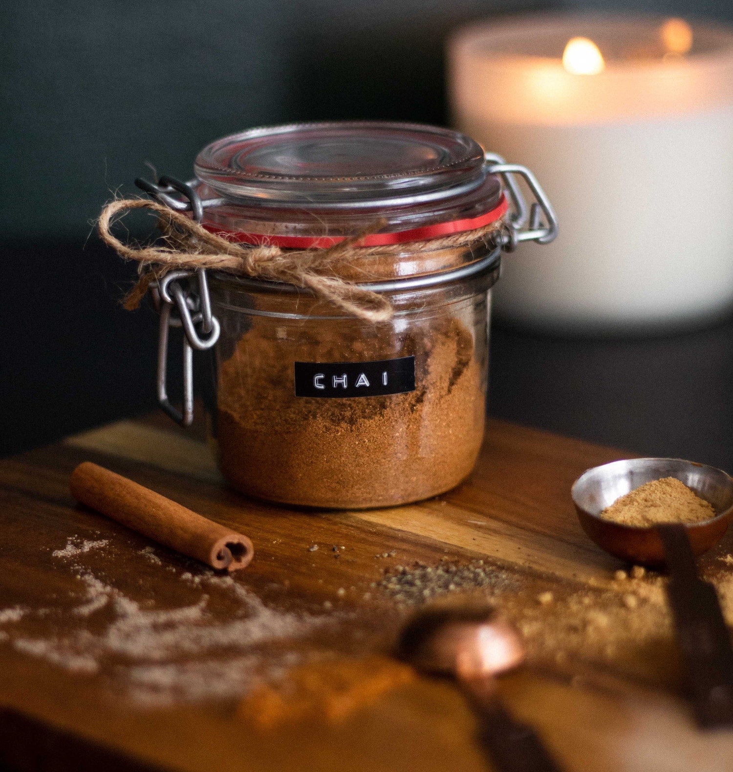 Powdered masala mix in a jar