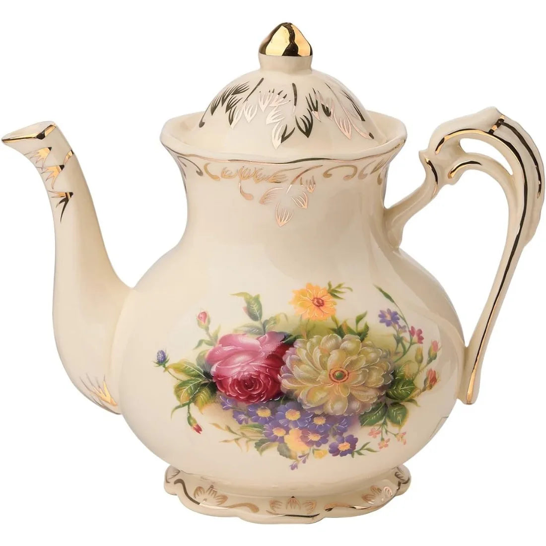 théière florale vintage feuille d'or