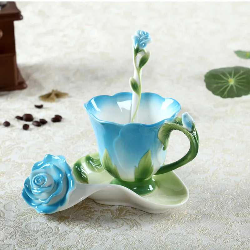 ensemble tasse café fleur bleue