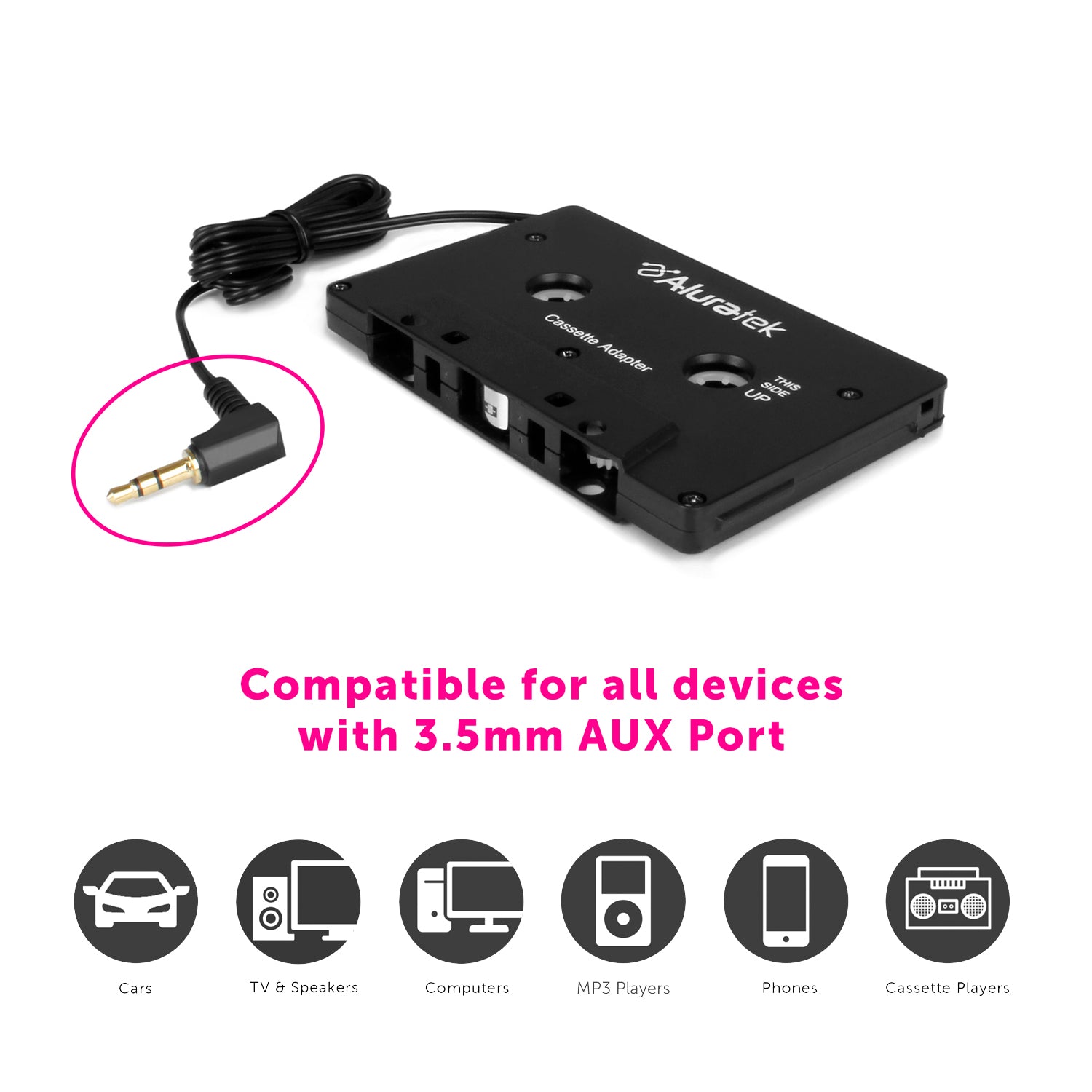  Aluratek Universal Bluetooth Audio Cassette Receiver, Built-in  Rechargeable Battery, Up to 8 Hours Playtime, Audio Receiving up to 33  Feet, ABCT01F : Electronics