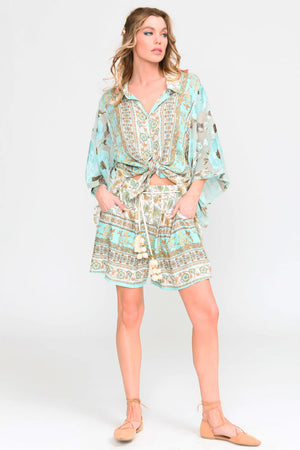 Baby Blue Shorts With Flowers - DiJore