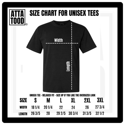 sizing chart for comfort colors 1717 unisex t-shirts