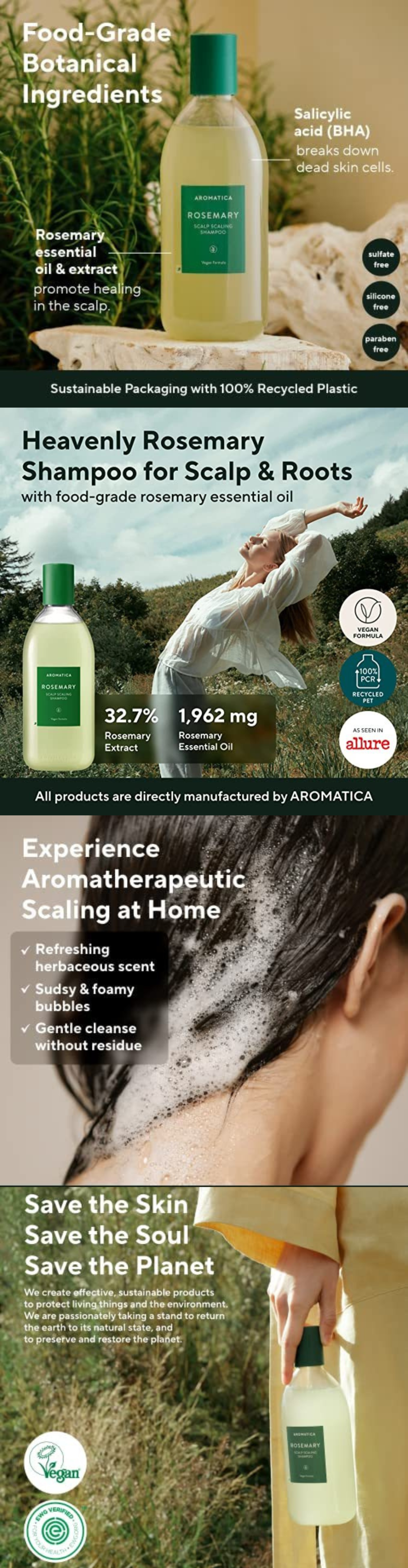 K-beauty | AROMATICA Rosemary hair conditioner  400ml | Vegan Shampoo with Food-graded Rosemary