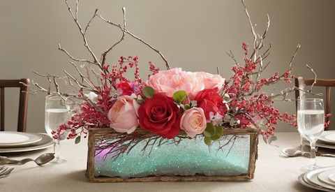 Glimmering Centerpiece with generous sprinkling of red holographic glitter