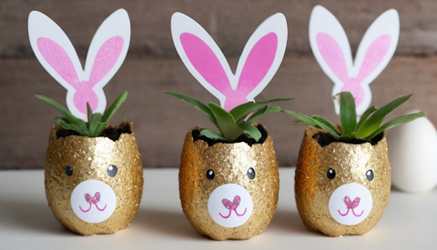 adorable bunny planters decorated with glitters by Glitz Your Life